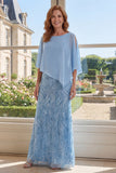Vestido largo de madre de la novia azul claro con funda