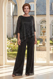 Vestido negro asimétrico de dos piezas de la madre de la novia con manga media