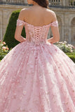 Vestido de baile rosa con corsé de hombros descubiertos y apliqueado vestido de quinceañera