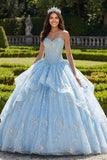 Vestido de quinceañera azul cielo con volantes corsé de gala de gala