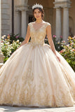 Vestido de baile de Quinceañera con escote en V con aplicación de champán