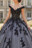 Vestido de baile negro con hombros descubiertos y vestido de quinceañera