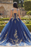 Corsé azul marino con escote redondo y vestido de gala de quinceañera