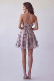 Vestido corto corto floral de lentejuelas moradas brillantes