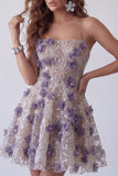 Vestido corto corto floral de lentejuelas moradas brillantes