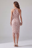 Vestido cóctel Bodycon Bodycon Filetes con Cuentas y Filetes con Filetes y Bodycon Colorete, Vestido de Cóctel Midi Halter con Volantes y Flecos