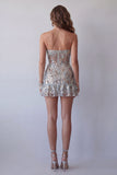 Vestido de cóctel corto ajustado y ajustado de salvia de salvia brillante y polvoriento