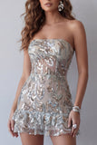 Vestido de cóctel corto ajustado y ajustado de salvia de salvia brillante y polvoriento