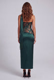 Vestido formal sin tirantes de funda verde oscuro con tirantes