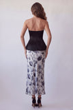 Vestido formal midi floral midi de bodycon bodycon bodycon sin tirantes negro