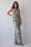 Vestido formal Maxi Bodycon Dusty Sage Bodycon de Escote Dusty Gasa