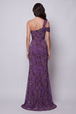 Vestido formal largo de chiffon sirena morado de un hombro