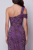 Vestido formal largo de chiffon sirena morado de un hombro