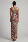 Vestido largo de madre de la novia con cuello cuadrado rojo brillante con cuello cuadrado y sirenas