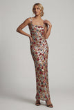 Vestido largo de madre de la novia con cuello cuadrado rojo brillante con cuello cuadrado y sirenas
