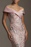 Vestido de la Madre de la Novia con cuentas de sirena rosa brillante, largo y descubierto de hombros