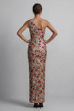 Vestido largo de madre de la novia, sirena floral de un hombro de un solo hombro