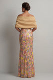 Vestido largo de sirena floral amarillo brillante con abertura