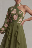 Eucalipto Un Hombro Floral Un Vestido de Madre de la Novia con volantes