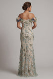 Vestido de Sirena de lentejuelas con lentejuelas de Salvia Polvoriento y flores 3D