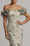 Vestido de Sirena de lentejuelas con lentejuelas de Salvia Polvoriento y flores 3D