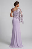 Vestido de Madre de la Novia de una sola hombro de sirena lila con capa