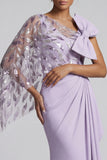 Vestido de Madre de la Novia de una sola hombro de sirena lila con capa