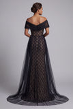 Vestido largo de Sirena de Madre de la Novia con Cartas Negras y Capa
