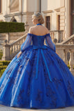 Vestido de gala de corte halter con escote halter, azul real con purpurina aplicada y purpurina vestido Quinceañera