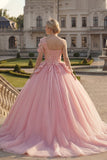 Vestido de gala, vestido rosa de un hombro con aplicada de quinceañera