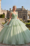 Vestido de gala Corsé verde menta Vestido de Princesa Quinceañera con escalones