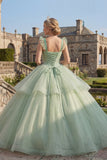 Vestido de gala Corsé verde menta Vestido de Princesa Quinceañera con escalones