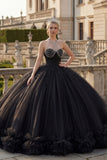 Vestido de gala negro con escote halter, purpurina Princesa Quinceañera