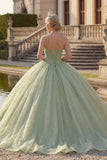 Vestido de gala Vestido de cortesé verde menta con escote halter, purpurina y purpurina Quinceañera