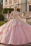 Vestido de baile rosa con cuentas y volantes de un solo hombro