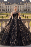 Vestido de baile negro de un solo hombro con aplicada Quinceañera