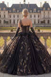 Vestido de baile negro de un solo hombro con aplicada Quinceañera