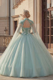 Vestido de baile brillante Sweetheart Sequins Verde menta Vestido de quinceañera con capa
