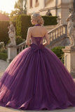 Vestido de bala de Quinceañera con cuello de cuentas y cuello halter, morado oscuro y volantes