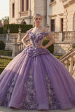 Vestido de gala de hombros descubiertos, vestido morado de quinceañera con apliques, arrugado