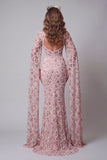 Vestido de certamen de certamen de sirena de cuello alto con lentejuelas y colorete