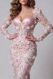 Vestido de certamen de sirena de manga larga con flores 3D