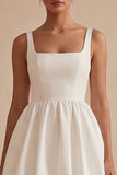 Vestido de graduación corto de cuello cuadrado blanco de cuello cuadrado A Line