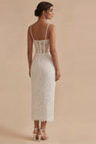 Vestido de graduación Corsé Midi bodycon de encaje blanco con tirantes finos