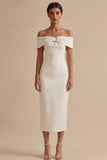 Vestido de graduación Midi Bodycon Blanco de Hombros Descubiertos