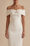 Vestido de graduación Midi Bodycon Blanco de Hombros Descubiertos