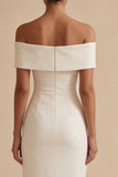 Vestido de graduación Midi Bodycon Blanco de Hombros Descubiertos