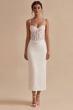 Vestido de graduación de corsé blanco con tirantes finos hasta el tobillo