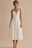 Vestido de novia de playa Midi A Line de Satén Blanco Sencillo