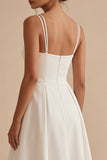 Vestido de novia de playa Midi A Line de Satén Blanco Sencillo